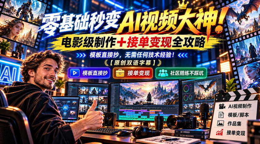 零基础秒变AI视频大神!电影级制作+接单变现全攻略,模板直接抄,无需任何技术经验!【原创双语字幕】