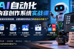 AI自动化内容创作系统实战课，从收素材到剪视频，这套课教你搭自己的自动化内容工厂