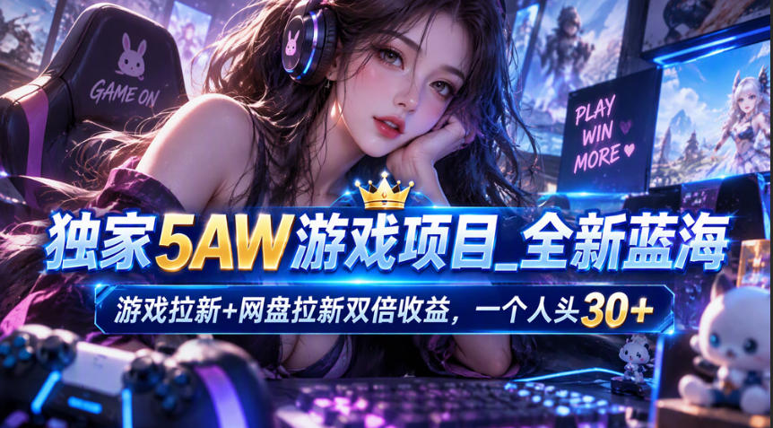 独家5AW游戏蓝海项目_游戏拉新+网盘拉新双倍收益，拉新一个30米