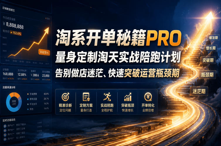 淘系开单秘籍PRO，量身定制淘天实战陪跑计划，告别做店迷茫、快速突破运营瓶颈期（更新261012）