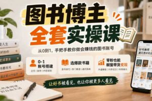 图书博主全套实操课，0‑1账号搭建，选爆款书籍，零粉也能橱窗带货变现
