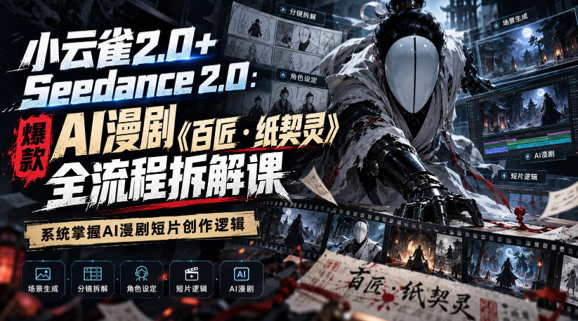小云雀2.0+Seedance 2.0：爆款AI漫剧《百匠・纸契灵》全流程拆解课，系统掌握AI漫剧短片创作逻辑