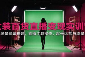 女装百货直播变现实训营：账号场景绿幕搭建，直播工具操作，起号运营与流量问题