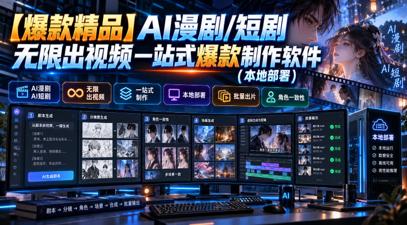 【爆款精品】AI漫剧/短剧无限出视频一站式爆款制作软件（本地部署）
