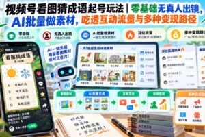 视频号看图猜成语起号玩法|零基础无真人出镜,AI批量做素材,吃透互动流量与多种变现路径