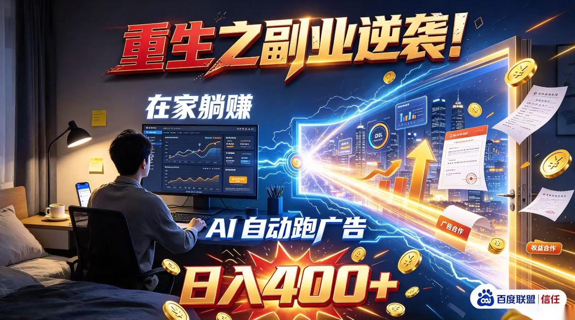 重生之副业逆袭！在家躺赚AI自动跑广告日入400+，无需人工操作【揭秘】