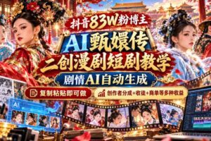 抖音83W粉博主AI甄嬛传二创漫剧短剧教学｜剧情AI自动生成，复制粘贴即可做，各大平台创作者分成+收徒等多种收益