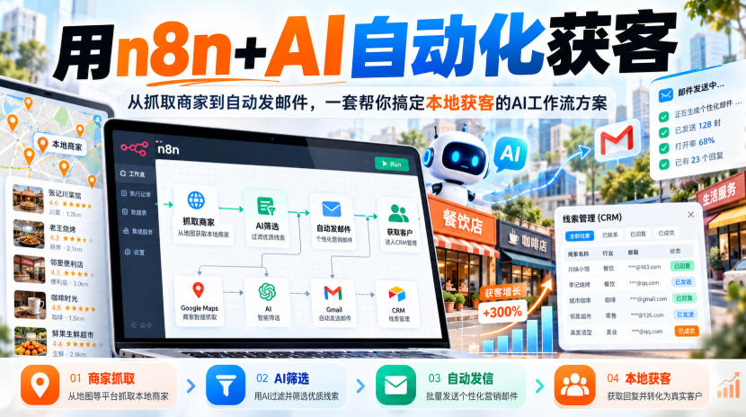 【无水印】用n8n+AI自动化获客,从抓取商家到自动发邮件,一套帮你搞定本地获客的AI工作流方案【原创双语字幕】-速客赚