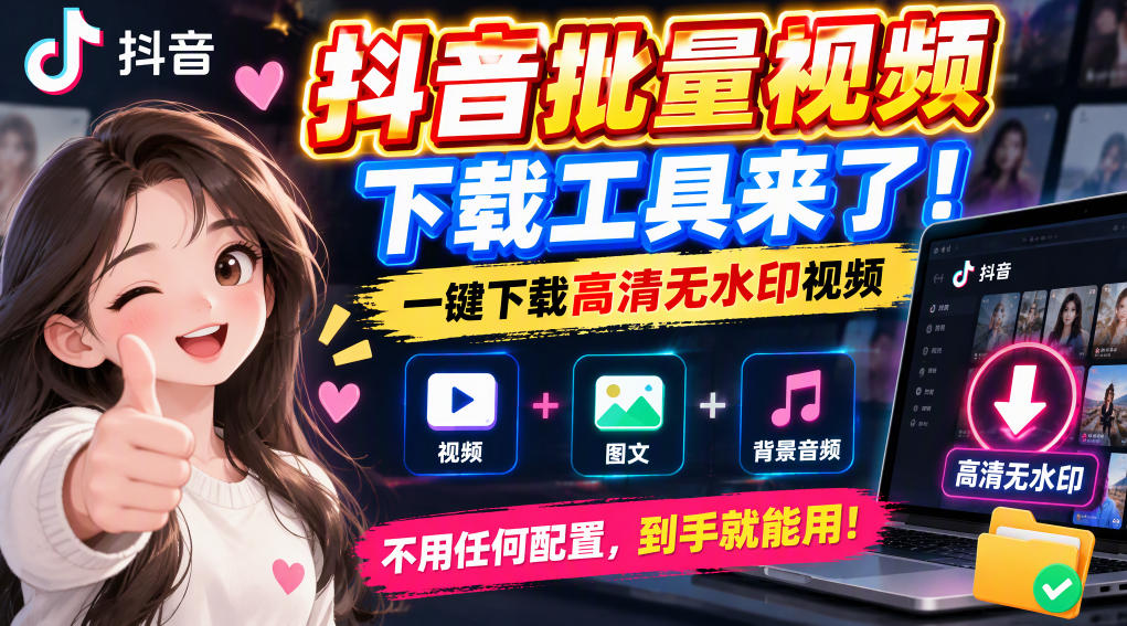 抖音批量视频下载工具，一键下载高清无水印视频，到手就能用