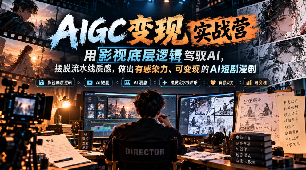 AIGC变现实战营，用影视底层逻辑驾驭AI，摆脱流水线质感，做出有感染力、可变现的AI短剧漫剧