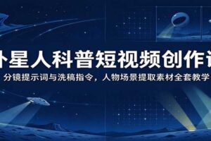 外星人科普短视频创作课：分镜提示词与洗稿指令，人物场景提取素材全套教学