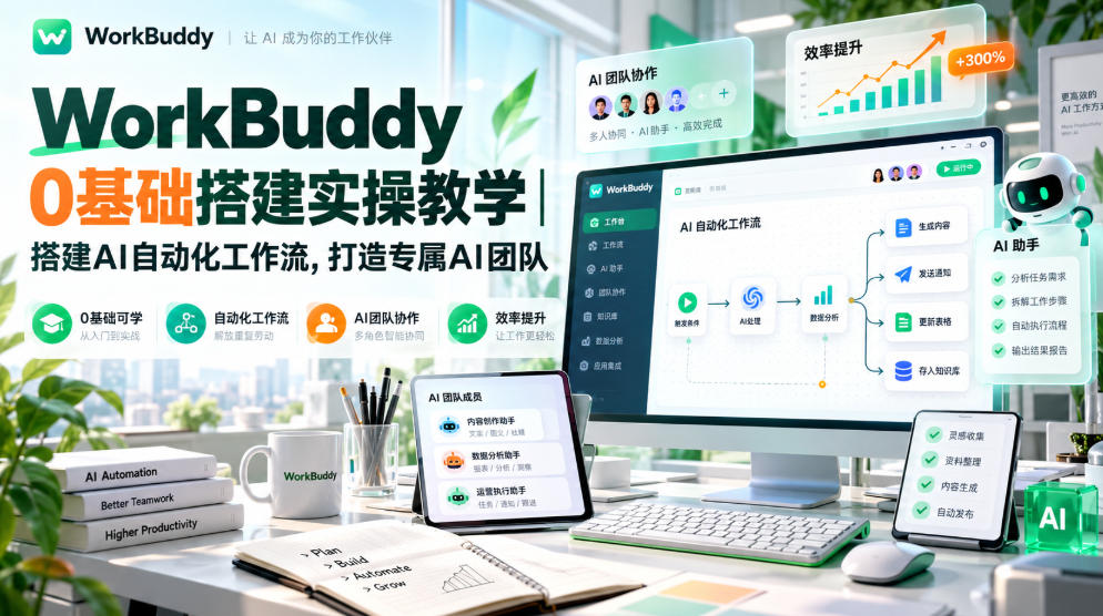 WorkBuddy 0基础搭建实操教学｜搭建AI自动化工作流，打造专属AI团队