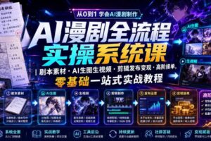 AI漫剧全流程实操系统课｜剧本素材・AI生图生视频・剪辑发布变现・高阶接单，零基础一站式实战教程（更新1027）
