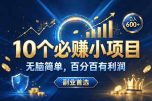 （21117期）10个必赚的前小项目，超级的简单，百分百赚米，副业首选，日收600+